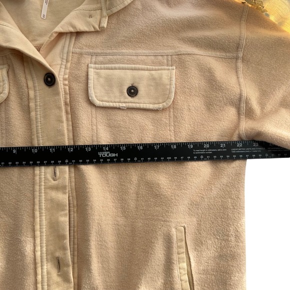 Free People Oversized Shacket Shirt Jacket Peach Fleece Elbow Patch Pockets XS - Picture 8 of 9